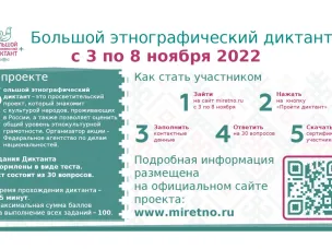 Большой этнографический диктант пройдет с 3 по 8 ноября 2022 года
